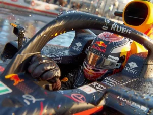 Cockpit F1 avec télémétrie, pilote concentré sur les stratégies de dépassement