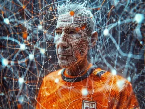 Centre d’arbitrage vidéo moderne avec arbitres analysant les ralentis, écrans VAR et technologies Hawk-Eye, illustrant l’évolution de l’arbitrage assisté par la vidéo et l’impact des technologies numériques dans le sport professionnel.